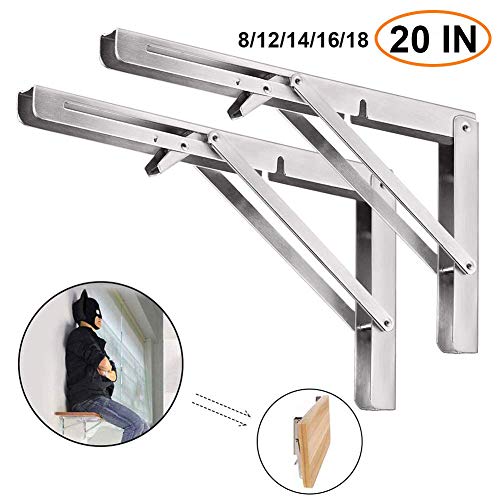 YouJia Soporte de Estante Plegable 2 Pcs Acero Inoxidable Bricolaje Soportes De Estante Para Servicio Pesado a Ahorrar Espacio con Tornillossado a Ahorrar Espacio con Tornillos (20" Carga 220KG)