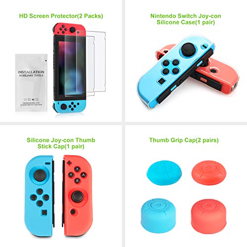 Younikoo Kit Accesorios para Nintendo Switch - Funda con patrón de Hormiga para/Funda Donde caben Tarjetas de Juego/Funda de Silicona/Funda de TPU para/Soporte/Protector de Pantalla HD(17 in 1)