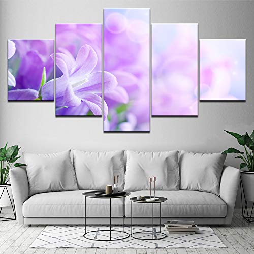 YTDZ Cuadro en Lienzo Flor Morada Planta Lila 100x55cm Impresión de 5 Piezas Material Tejido no Tejido Impresión Artística Imagen Gráfica Decoracion de Pared Tu Salón o Dormitorio