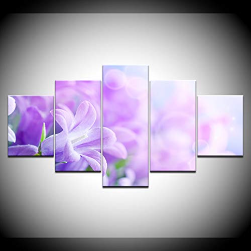 YTDZ Cuadro en Lienzo Flor Morada Planta Lila 100x55cm Impresión de 5 Piezas Material Tejido no Tejido Impresión Artística Imagen Gráfica Decoracion de Pared Tu Salón o Dormitorio