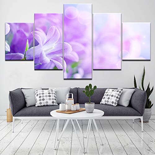 YTDZ Cuadro en Lienzo Flor Morada Planta Lila 100x55cm Impresión de 5 Piezas Material Tejido no Tejido Impresión Artística Imagen Gráfica Decoracion de Pared Tu Salón o Dormitorio