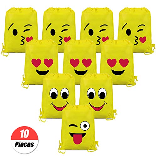 YuChiSX Emoji Bolsas de Cuerdas,10 Piezas Bolsa de Gimnasio Emoji,Emoji Mochilas Petates Infantiles para niños y niñas Cumpleaños Regalos Invitados de Bodas Comuniones