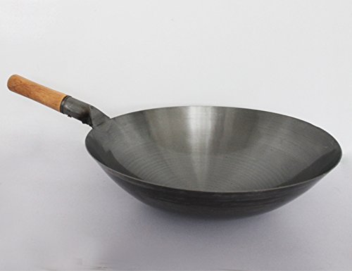 Yudu – Original Sartén Wok Gastronomía Mango de Madera Redondo Base Hierro, 32