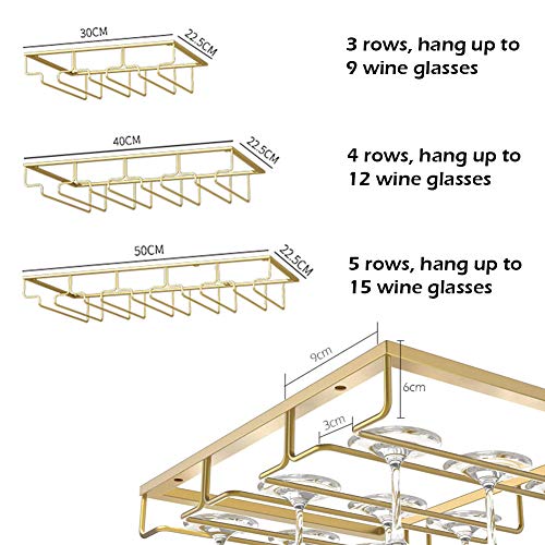 YunNasi Soportes para Copas de Vino de Metal Organizador Mantener los Vasos Secos Debajo del Gabinete con Tornillos para Bar Restaurante Cocina (5 filas, Dorado)