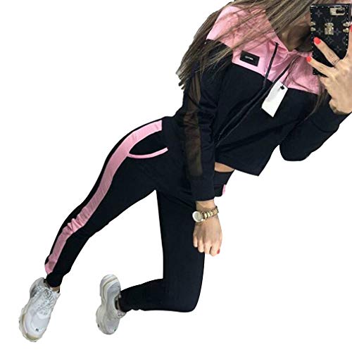 Yying Chándal Sudaderas con Capucha de Manga Larga Conjunto Informal Ropa de Mujer Conjunto de 2 Piezas Tops + Pantalones Traje Deportivo Rosa XL