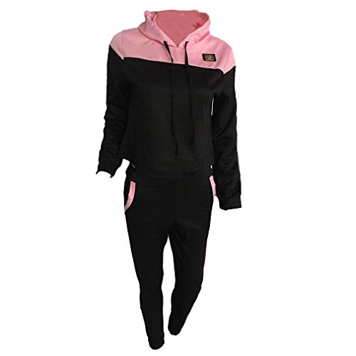 Yying Chándal Sudaderas con Capucha de Manga Larga Conjunto Informal Ropa de Mujer Conjunto de 2 Piezas Tops + Pantalones Traje Deportivo Rosa XL