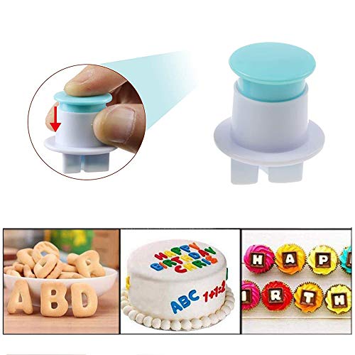 yyuezhi Juego de 36 Moldes para Galletas Juego de Moldes para Pasteles Fondant Cookie Tools Alfabeto Letra Galleta Fondant Pastel Galleta Sello Forma del Número del Alfabeto Cortador de Galletas Azul