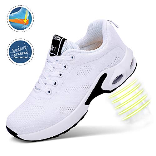 Zapatillas Deportivas de Mujer Air Cordones Zapatillas de Running Fitness Sneakers 4cm Negro Rojo Rosado Púrpura Blanco Blanco 39