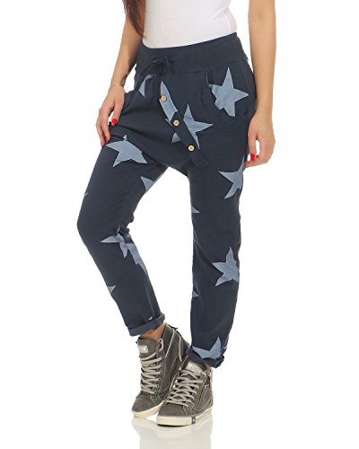 ZARMEXX señoras pantalón holgado de novio con botones pantalones deportivos pantalones de chándal de algodón pantalones de yoga pantalones sueltos ajuste corredores Big Star (azul, 36-40)