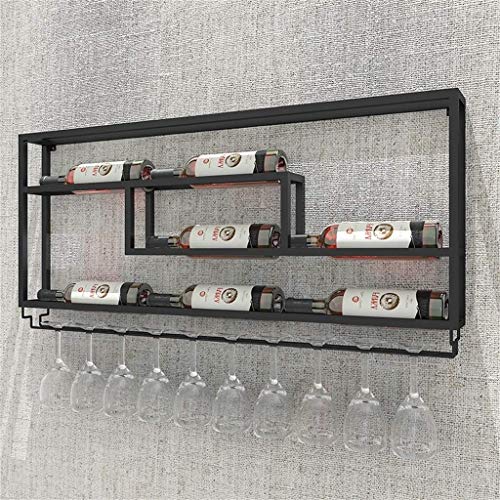 Zfggd 2-en-1 Botella De Vino For Copas De Cristal Del Estante Montado En La Pared -Metal / Material Hierro - Sostiene 7 Botellas Y Copas 10 - Almacenamiento Elegante For La Cocina, Comedor, Bar, O Bod