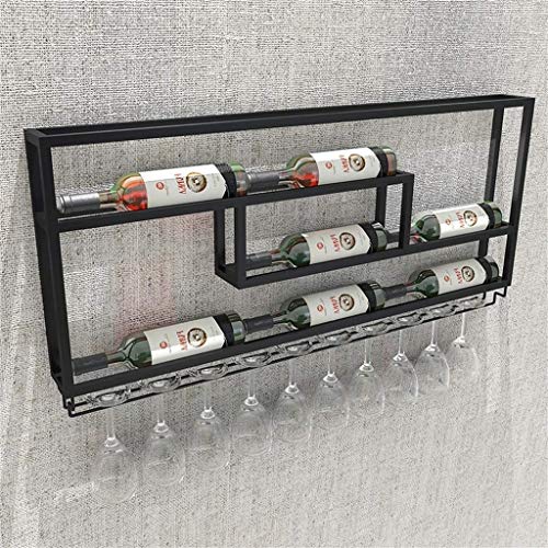 Zfggd 2-en-1 Botella De Vino For Copas De Cristal Del Estante Montado En La Pared -Metal / Material Hierro - Sostiene 7 Botellas Y Copas 10 - Almacenamiento Elegante For La Cocina, Comedor, Bar, O Bod