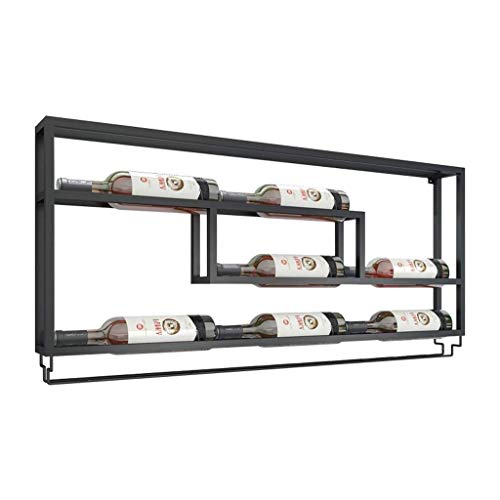 Zfggd 2-en-1 Botella De Vino For Copas De Cristal Del Estante Montado En La Pared -Metal / Material Hierro - Sostiene 7 Botellas Y Copas 10 - Almacenamiento Elegante For La Cocina, Comedor, Bar, O Bod