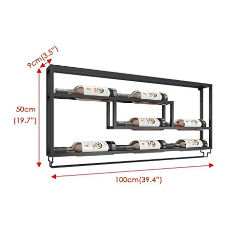 Zfggd 2-en-1 Botella De Vino For Copas De Cristal Del Estante Montado En La Pared -Metal / Material Hierro - Sostiene 7 Botellas Y Copas 10 - Almacenamiento Elegante For La Cocina, Comedor, Bar, O Bod