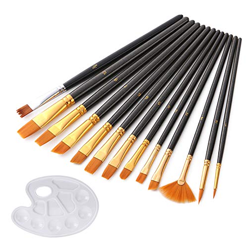 ZMREN Set de Pinceles, pinceles para acrílico pinceles pintura acrilica, 13 pinceles + 1 paleta pintura, pinceles acuarela para acrílico, acuarela, pintura al óleo, niños, principiantes, artistas