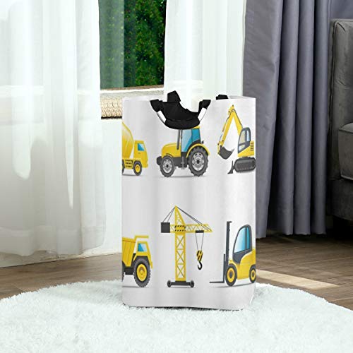 ZOANEN Bolsa de lavandería,Vivero Estilo de Dibujos Animados Maquinaria Pesada Camión Grúa Excavadora Mezclador Tractor Construcción Cesta de lavandería Plegable Grande,Cesto de Ropa Plegable