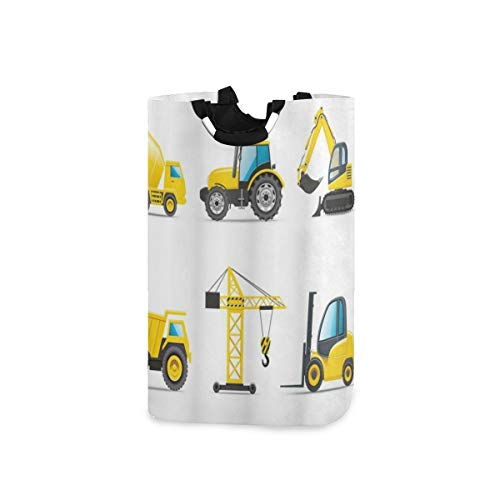 ZOANEN Bolsa de lavandería,Vivero Estilo de Dibujos Animados Maquinaria Pesada Camión Grúa Excavadora Mezclador Tractor Construcción Cesta de lavandería Plegable Grande,Cesto de Ropa Plegable