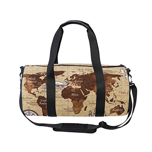 ZOMOY Bolsa de Deporte，Croquis Dibujados a Mano Retro World Map，Nuevo Cilindro de impresión Bolsas de Ejercicios Bolsa de Viaje Equipaje Bolsa de Lona