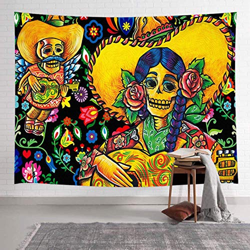 ZXCVBNM Tapiz Mexicano Día de los Muertos Telón de Fondo para Fiesta Mexicana Sugar Skull Tapices para Colgar en la Pared para decoración de Sala de Estar, 2TGTZYAY271,203.2x152.4cm