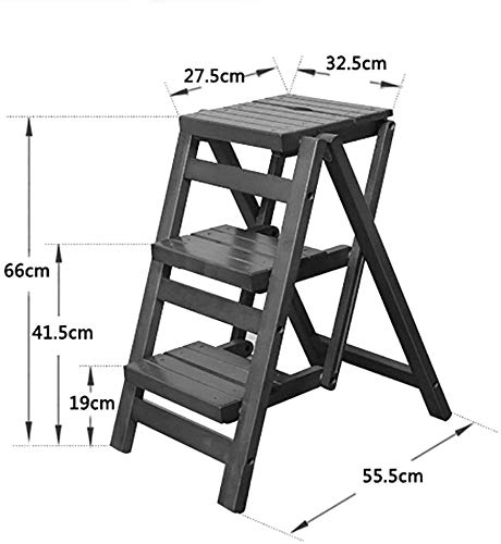 ZXL Escalera Madera sólida Escalera Plegable multifunción Paso s Domésticos de Cocina pequeño Banco de Madera de 3 Pasos Soporte de Apoyo (Color : Brown)