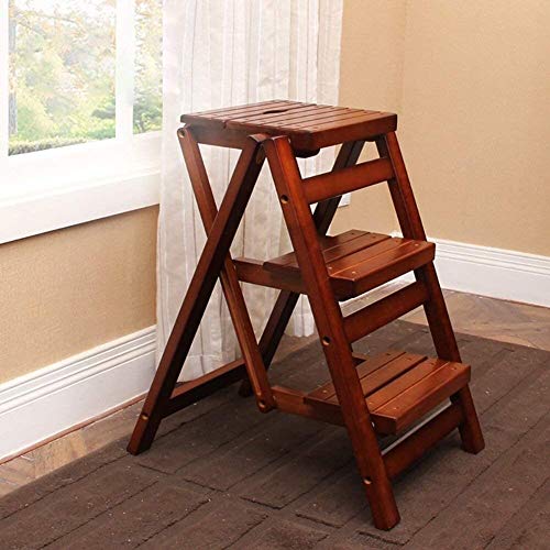 ZXL Escalera Madera sólida Escalera Plegable multifunción Paso s Domésticos de Cocina pequeño Banco de Madera de 3 Pasos Soporte de Apoyo (Color : Brown)