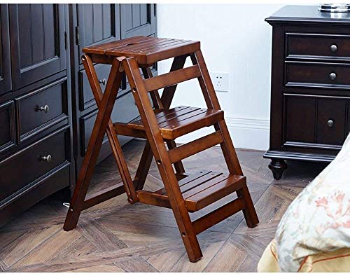 ZXL Escalera Madera sólida Escalera Plegable multifunción Paso s Domésticos de Cocina pequeño Banco de Madera de 3 Pasos Soporte de Apoyo (Color : Brown)